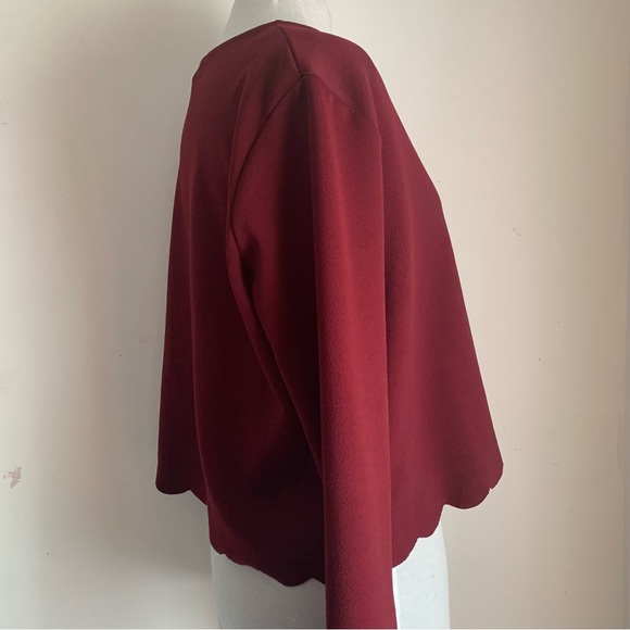 New Look Long Sleeve Top Burgundy Round Neck Stretch Waist Length UK Size 16 - Picture 7 of 8